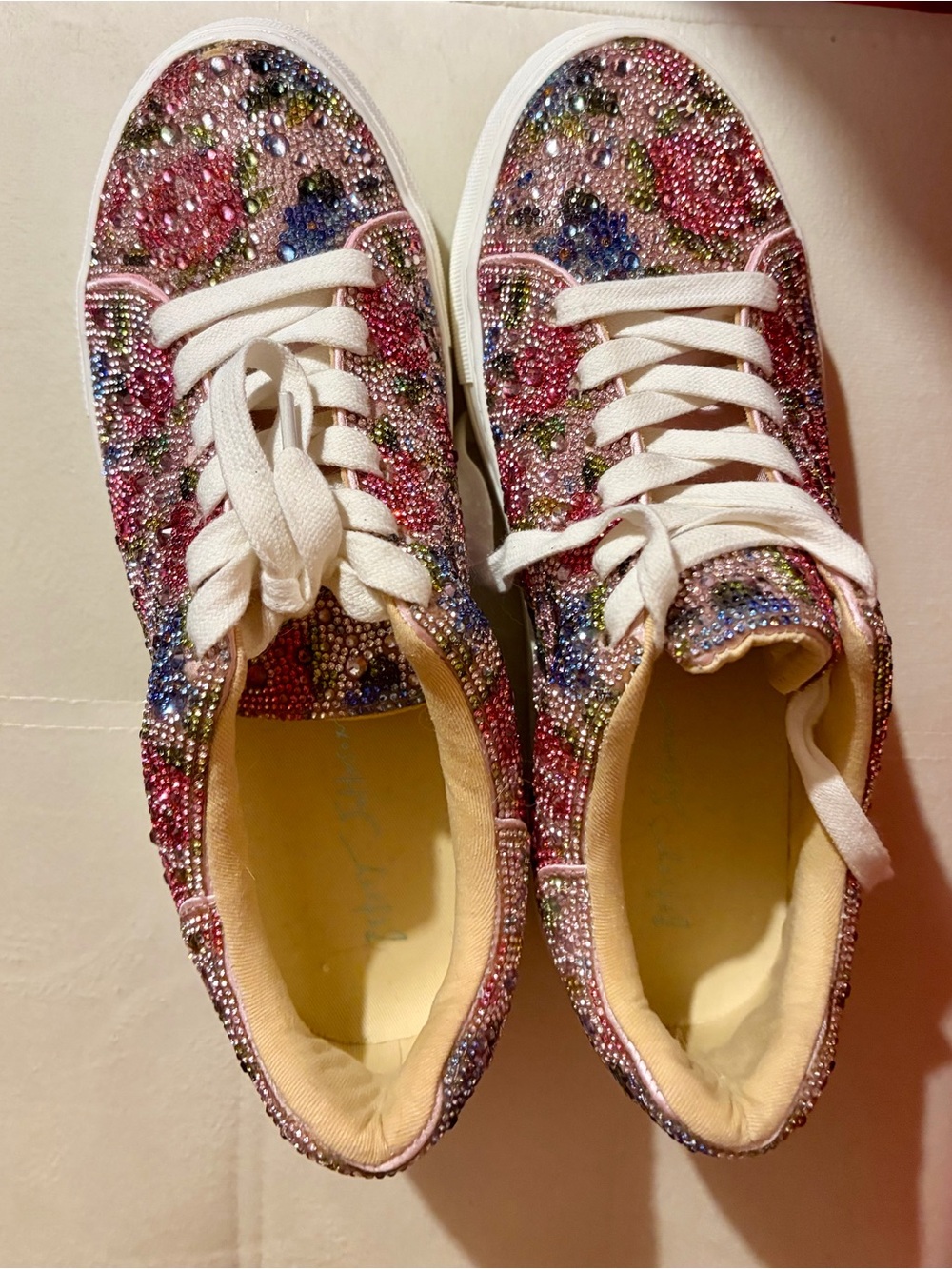 Betsey Johnson Pink Multi Crystal Floral Sneakers NWOT